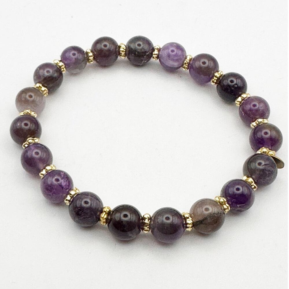 Purple Beaded India Brass Stretch Bracelet Beads Casual Boho Jewelry